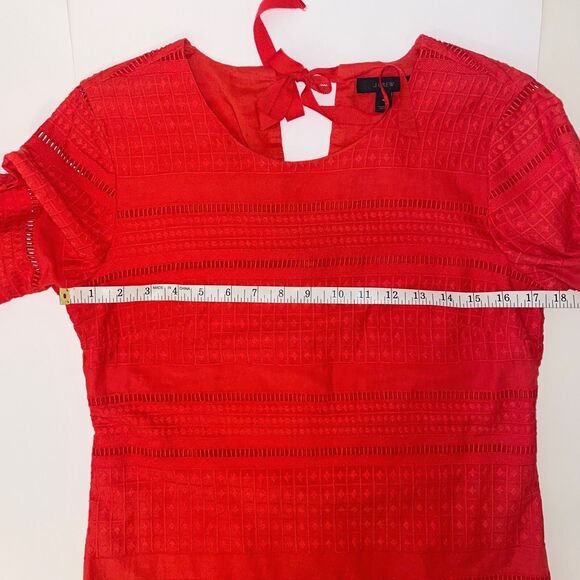 J.Crew Eyelet Flutter Bell Sleeve Shift Mini Dress Coral Orange Red Cotton Sz 4 - Picture 8 of 15